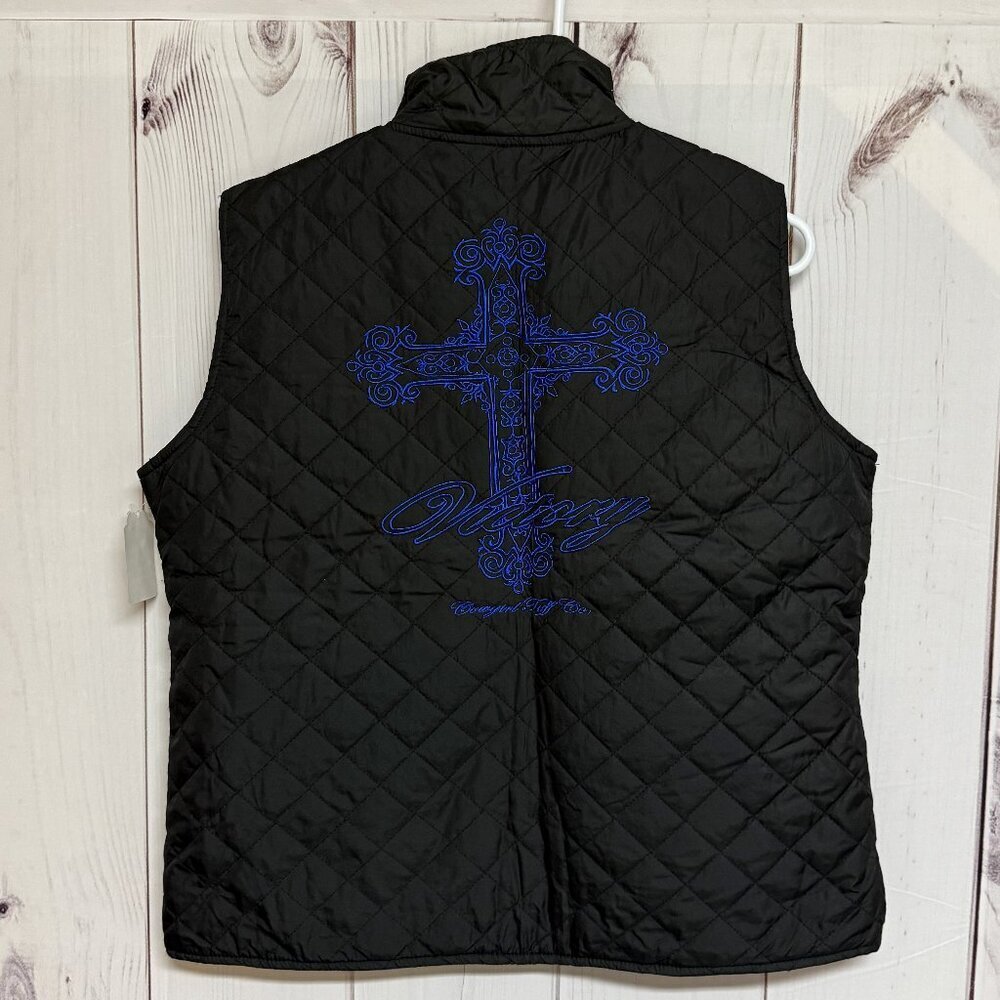 Cowgirl Tuff Reversible “Victory” Vest Women’s Large Black/Blue NWT